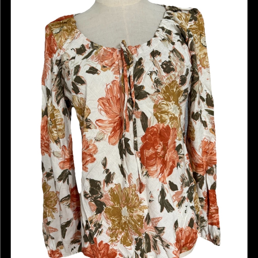 Eden Women’s Scoop Neck Floral Blouse Shirt Size 12 Long Sleeve